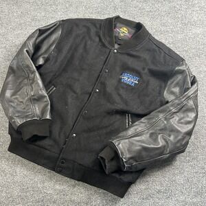 Newzlander Jacket Mens Large Black Wool Leather Varsity Bomber Absolut Vodka